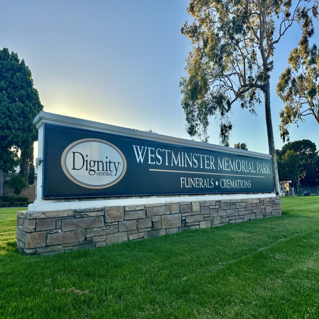 Westminster Memorial Park Entrance Sign - Bayer Cemetery Brokers