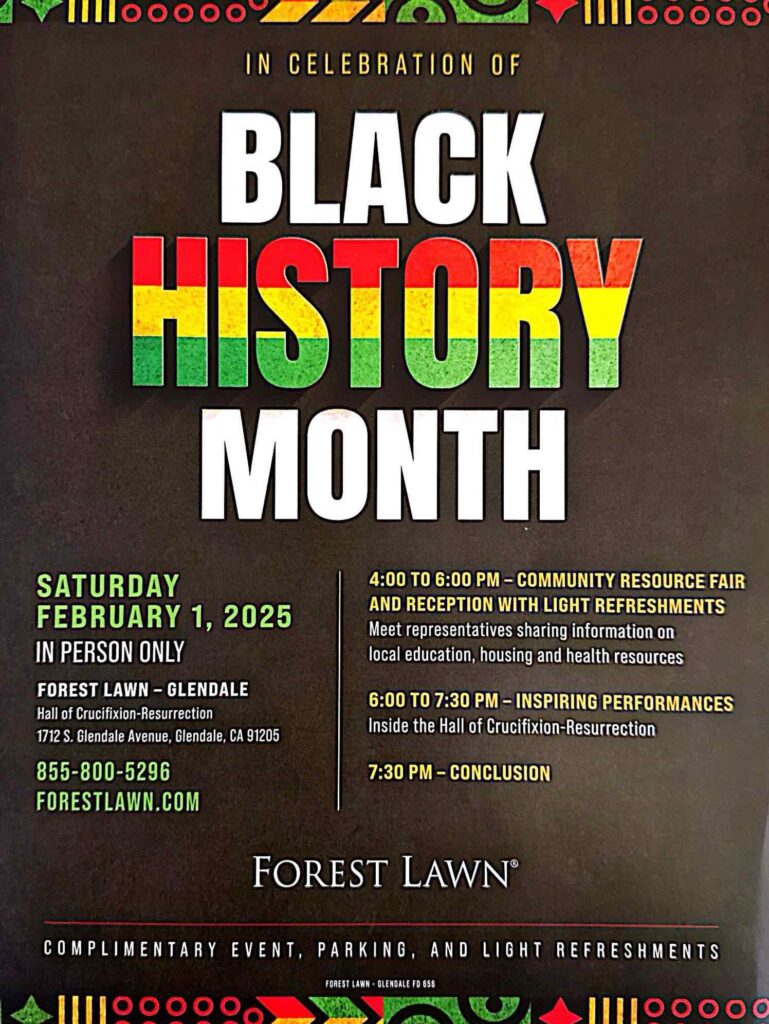 Bayer Cemetery Brokers: Black History Month flier at Forest Lawn Glendale