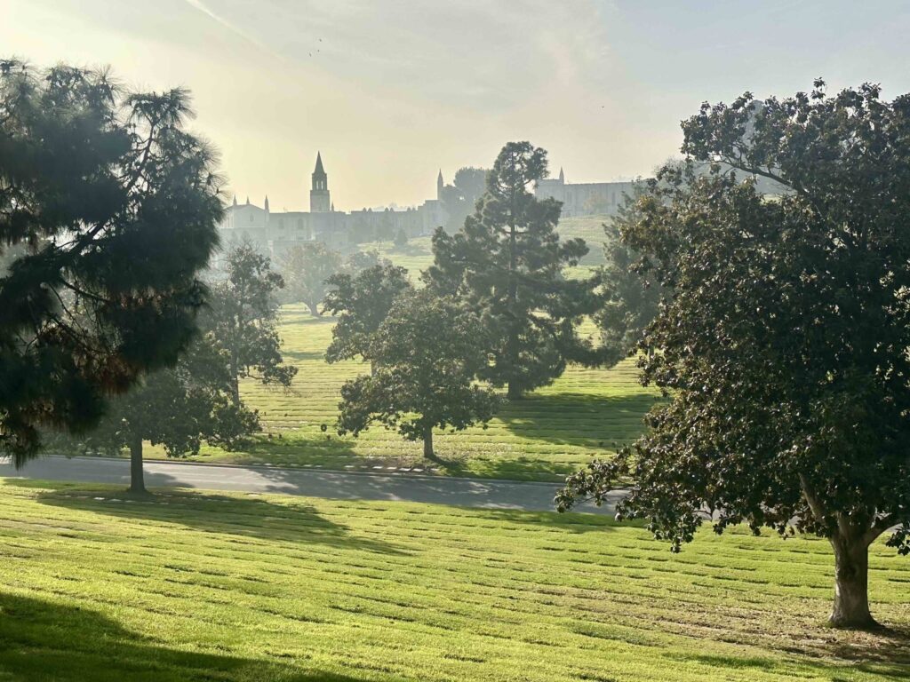 Serene landscape at Forest Lawn Glendale, often chosen for Jewish burials