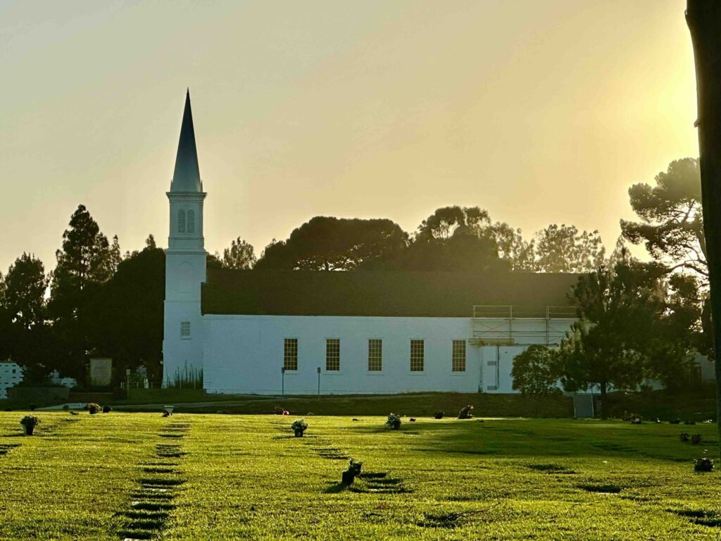 Bayer-Cemetery-Brokers-Forest-Lawn-Cypress-Church-of-our-Fathers-at-Sunset