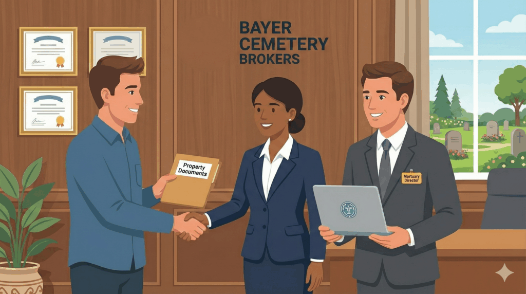 A happy customer coming to bayer cemetery brokers