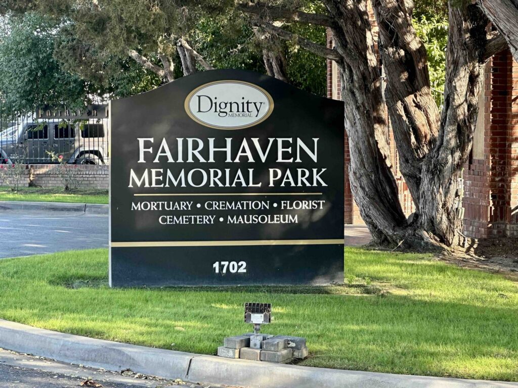 Fairhaven Memorial Park Cemetery Sign-Bayer Cemetery Brokers
