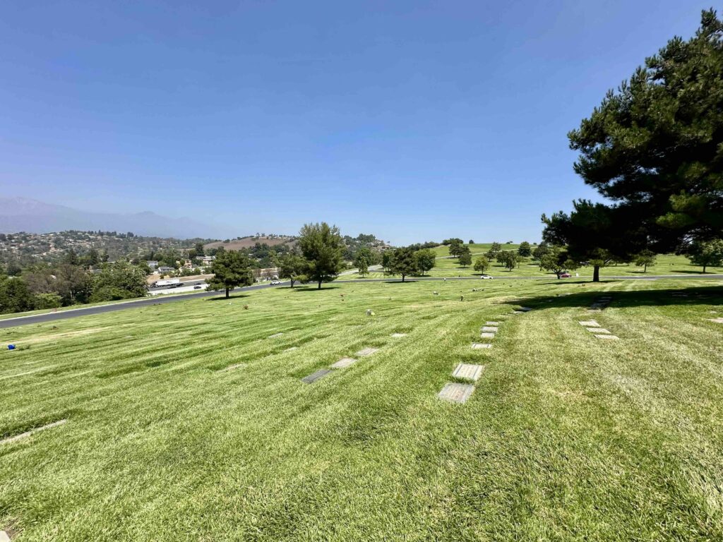 View across Inspiration lawn towards the East at Forest Lawn Memorial Park Covina - Bayer Cemetery Brokers
