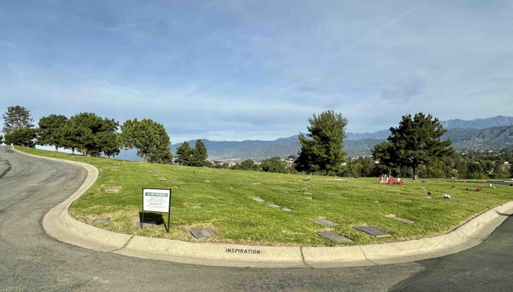 View across Inspiration lawn in the Map 3 area Forest Lawn Memorial Park Covina - Bayer Cemetery Brokers
