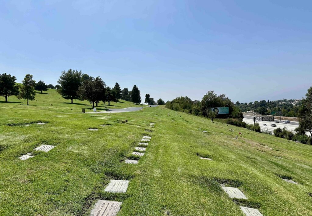 View across Serenity lawn looking towards North West at Forest Lawn Memorial Park Covina - Bayer Cemetery Brokers