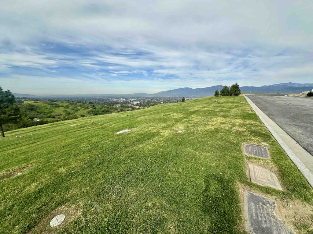 Landscape view from the Vista lawn at Forest Lawn Memorial Park Covina - Bayer Cemetery Brokers