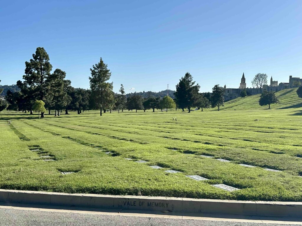View of Vale of Memory towards Great Mausoleum at Forest Lawn Memorial Park Glendale - Bayer Cemetery Brokers