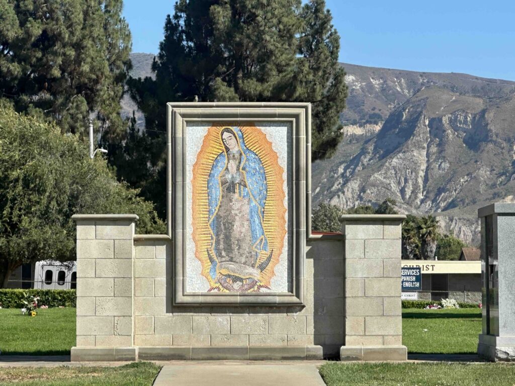 Beautiful Mosaic of Our Lady of Guadalupe at Santa Paula Cemetery - Bayer Cemetery Brokers