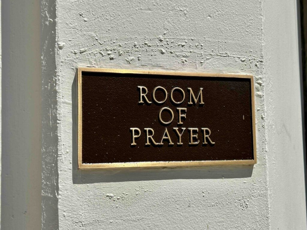 View of the signage plaque for Room of Prayer at Pierce Brothers Westwood Village Memorial Park- Bayer Cemetery Brokers