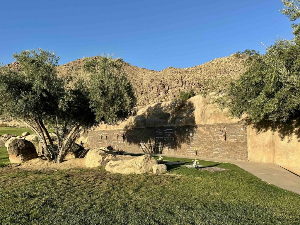 View of Eternal Rocks deluxe companion Crypts showing desert colors and natural landscaping at Sunset Hills Memorial Park Apple Valley - Bayer Cemetery Brokers