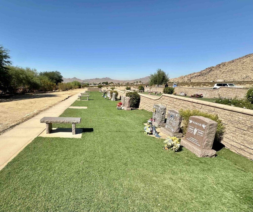Garden of Reflection semi private estates luxury gravesites with desert view in background at Sunset Hills Memorial Park Apple Valley - Bayer Cemetery Brokers