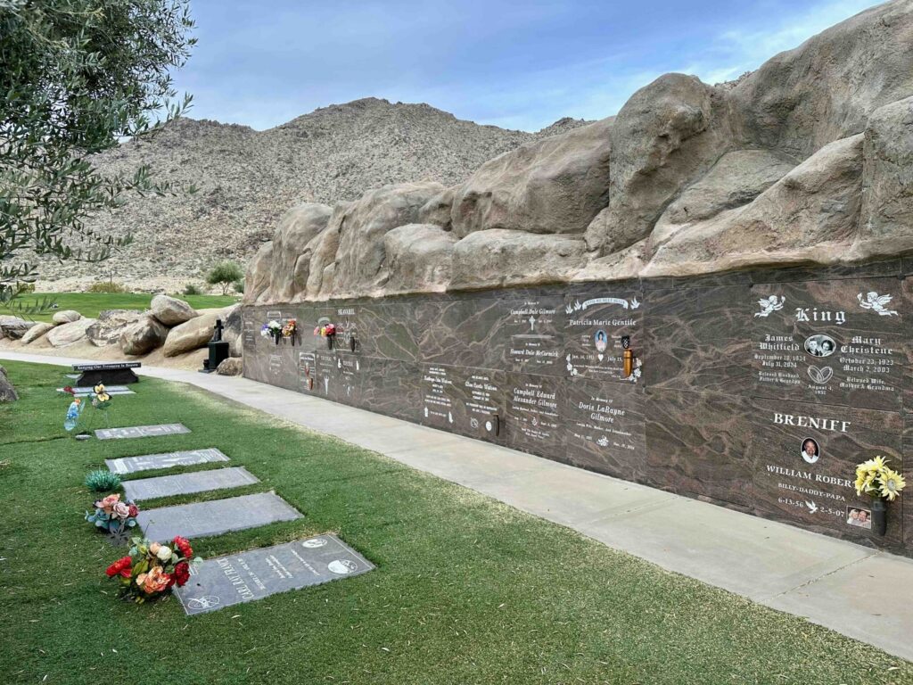 Early morning calming view of Eternal Rocks deluxe companion Crypts at Sunset Hills Memorial Park Apple Valley - Bayer Cemetery Brokers